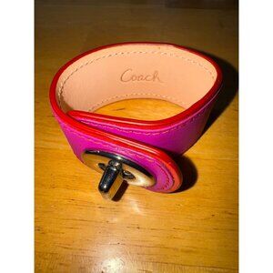 Coach Leather Turnlock Cuff Bracelet Pink OS